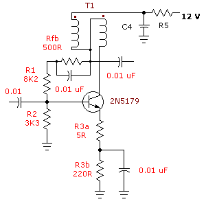 wideband rf amplifier with shunt feedback and emitter degeneration