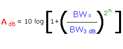 Butterworth narrow band filter attenuation formula
