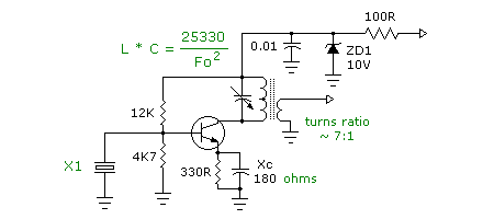 schematic of a crystal oscillator
